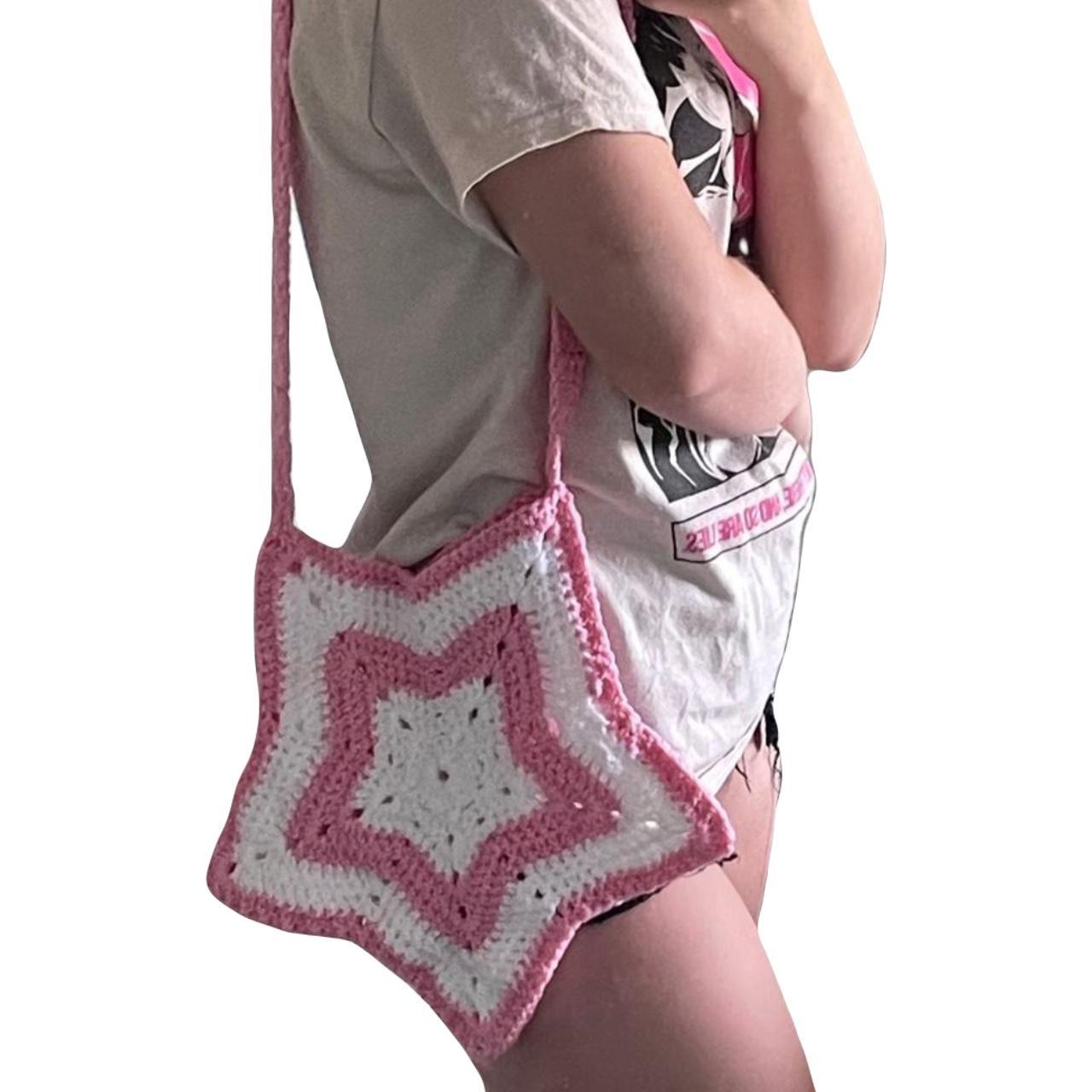 CHECKERED CROCHET TOTE BAG ($4.75 SHIPPING) PINK + - Depop