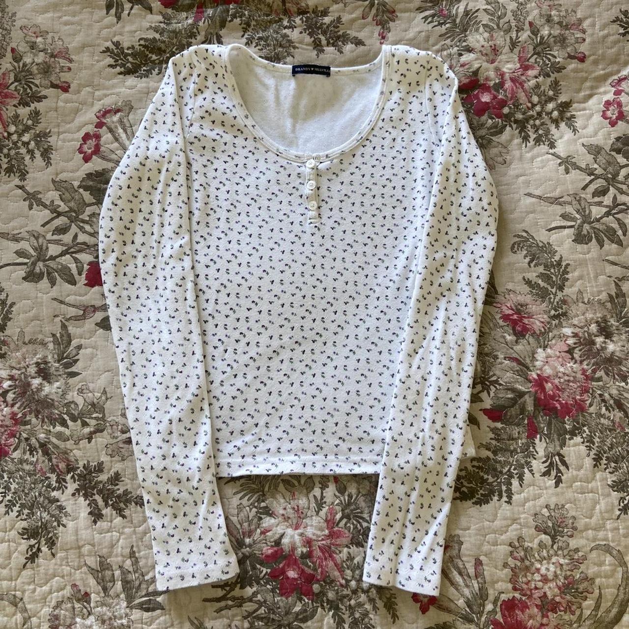 Brandy Melville Women's White and Purple Shirt | Depop