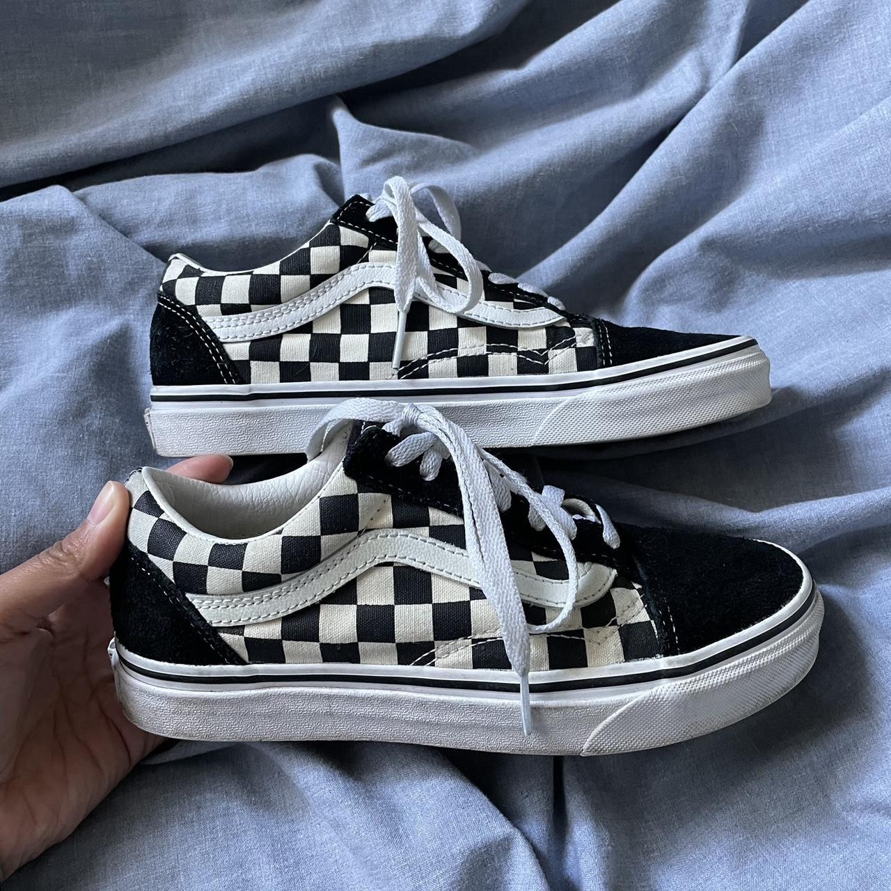 Black and White Checkered Old Skool Vans (Size 6.5) - Depop