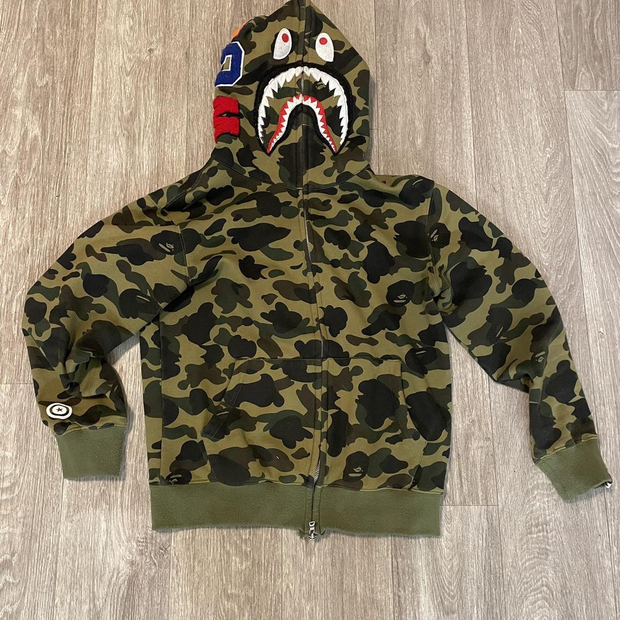 Green Shark Face Bape Hoodie Size L ( like a S/M... - Depop