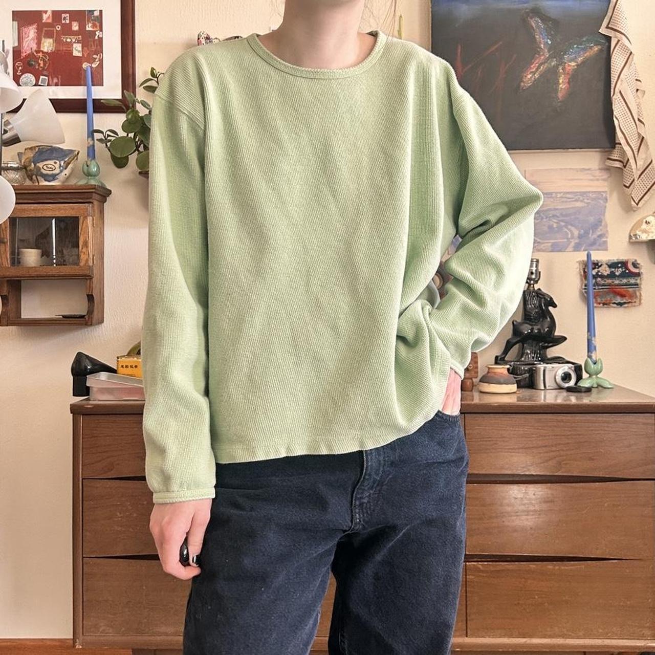 Vintage 80s Light Matcha Green Waffle Knit... | Depop