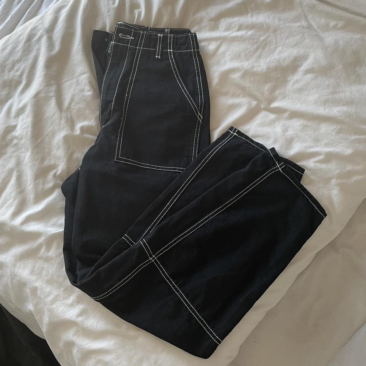 H&M black cargos with white stitching size 8 Perfect... - Depop