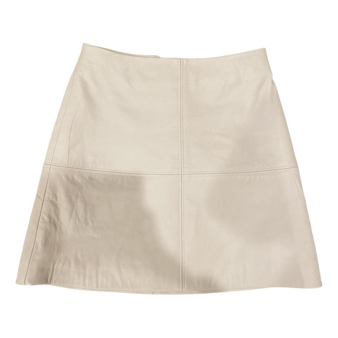 Kookai New Jersey leather skirt in pale grey colour,... Depop