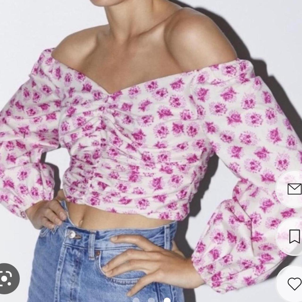 Zara Women's Pink and White Croptop Depop