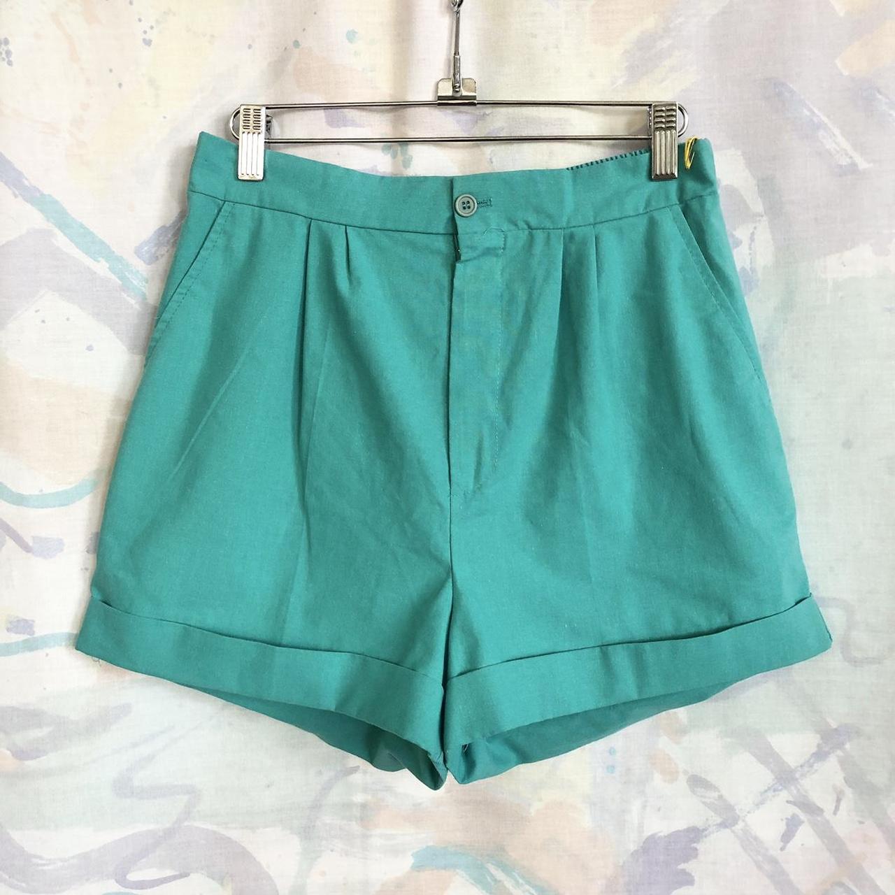 Vintage 70s 80s high waisted teal shorts. Cute,... - Depop