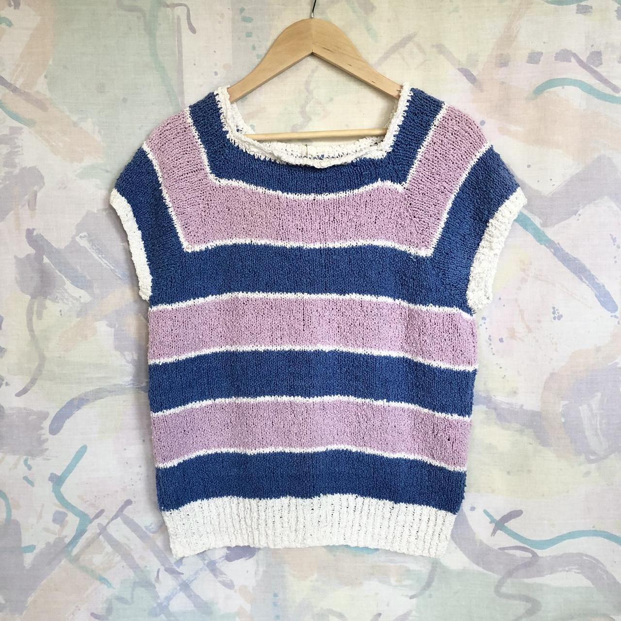 Vintage striped boucle knit top. Short sleeve fuzzy... - Depop