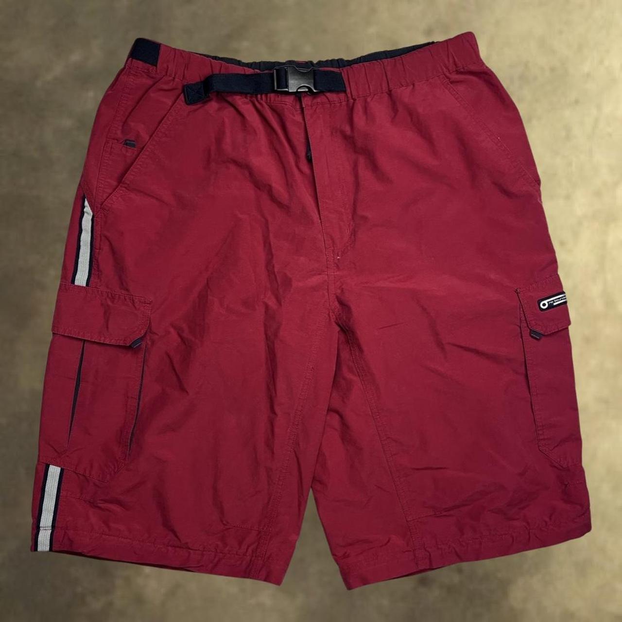 No Boundaries Men's Burgundy and Black Shorts | Depop