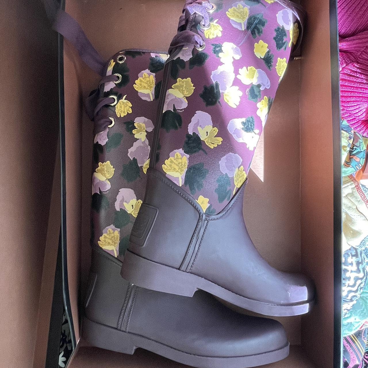 Coach Floral Rainboots w Ribbons up the back Depop