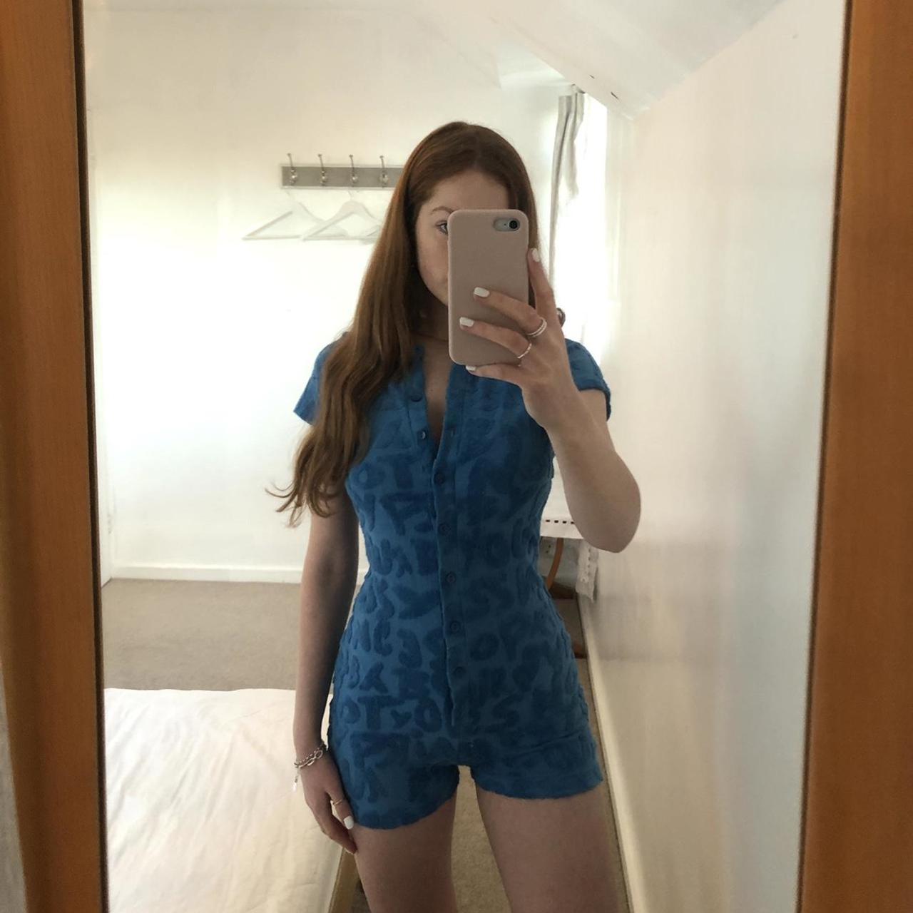 Jaded London Blue Embossed Towelling Playsuit Uk Depop