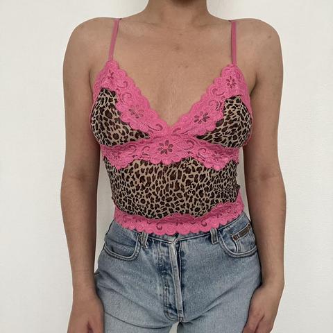 rampage mesh and lace cami black / pink size - Depop