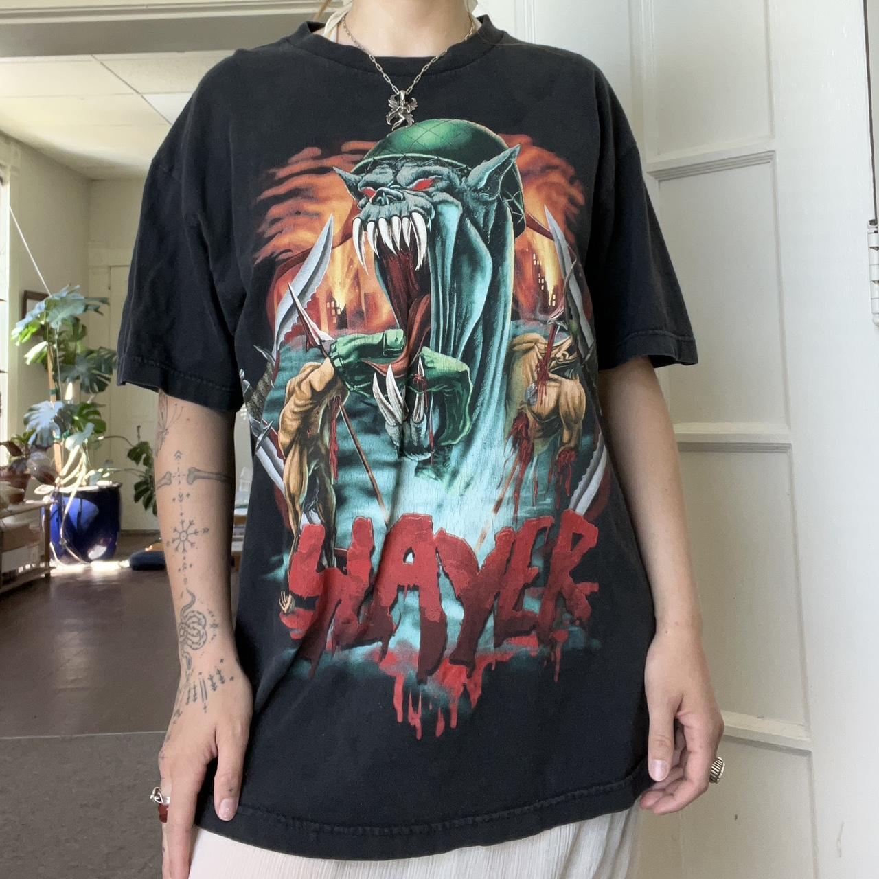 Vintage Slayer tshirt. Marked size large. Measures... - Depop