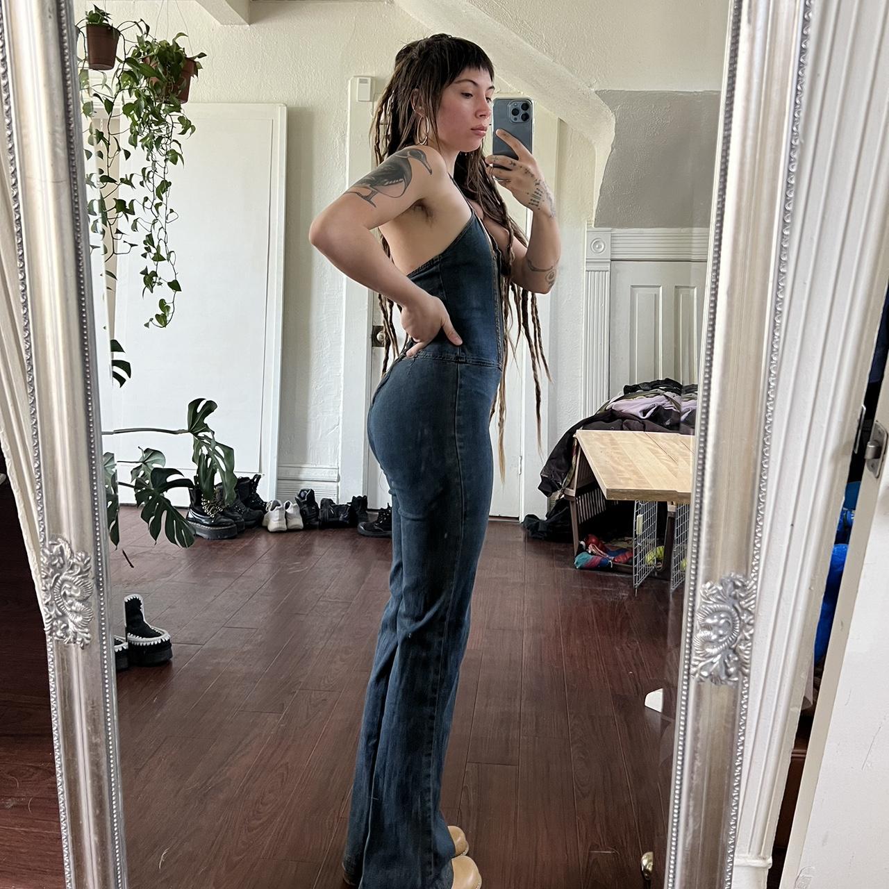 Cutest vintage denim halter jump suit. Made in USA. | Depop