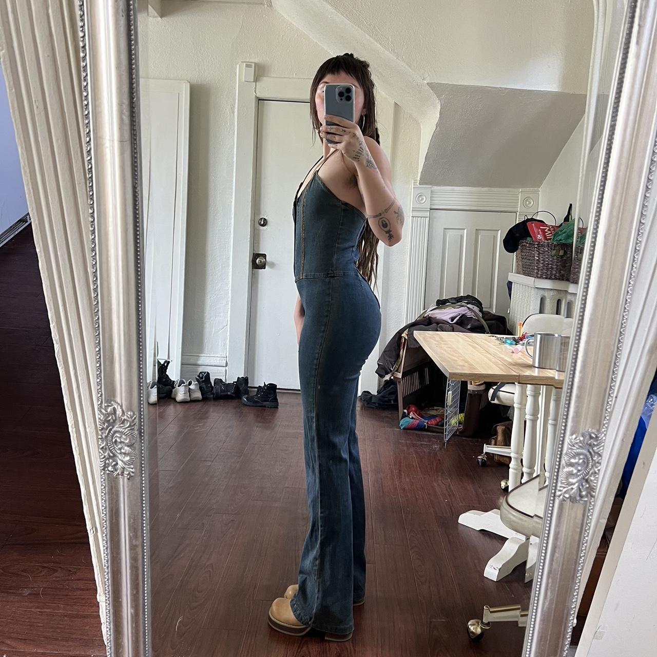 Cutest vintage denim halter jump suit. Made in USA. | Depop