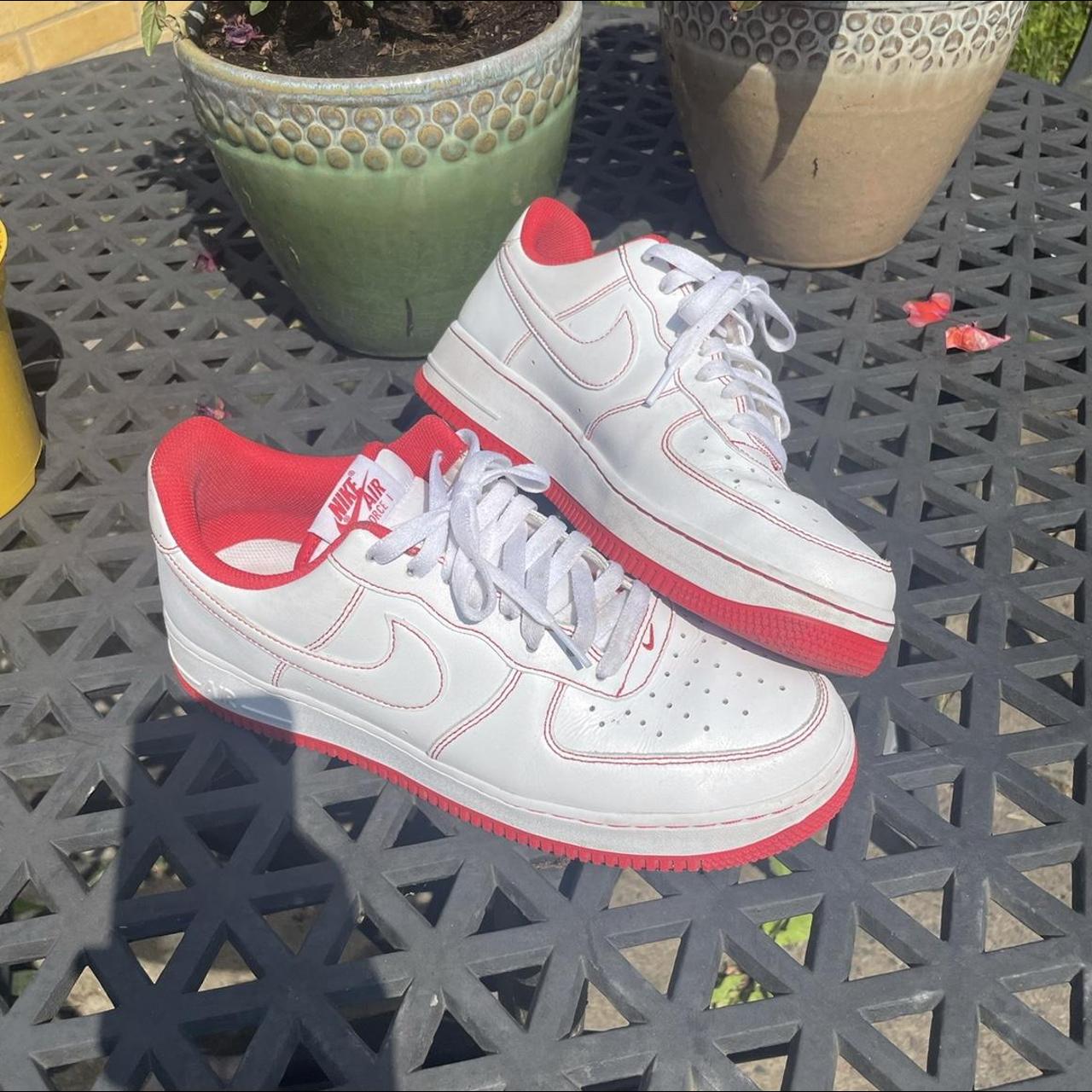 •Nike Air Force 1 White University Red •Condition... - Depop