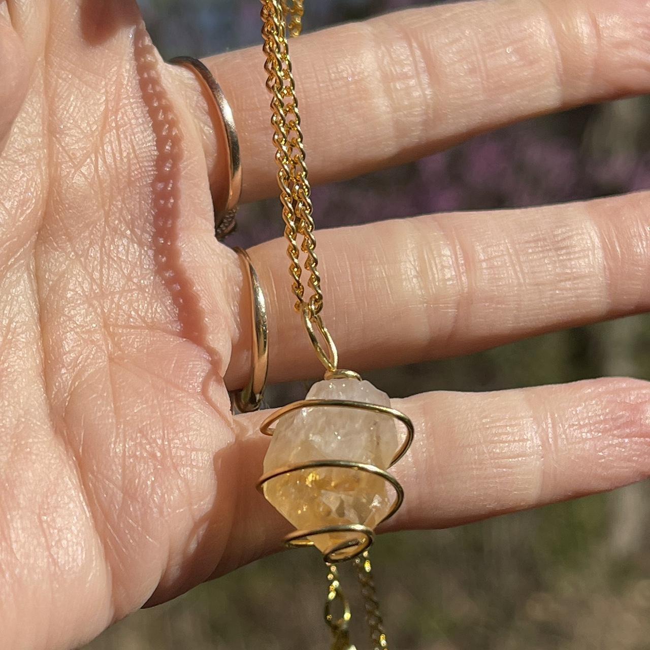 Citrine crystal cage necklace. Made with real - Depop