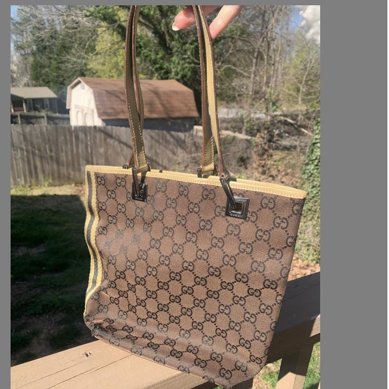 GUCCI GG Canvas One Shoulder Bag 115003 Purse Zip Leather Dark Brown Beige  | eBay