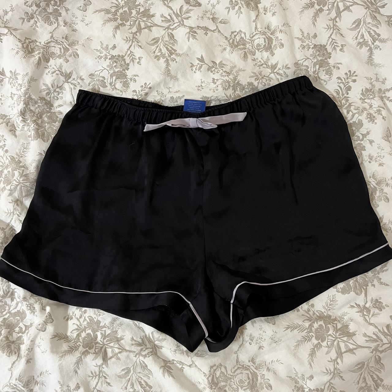 Black Satin Sleep Shorts With Lavender Details NO Depop