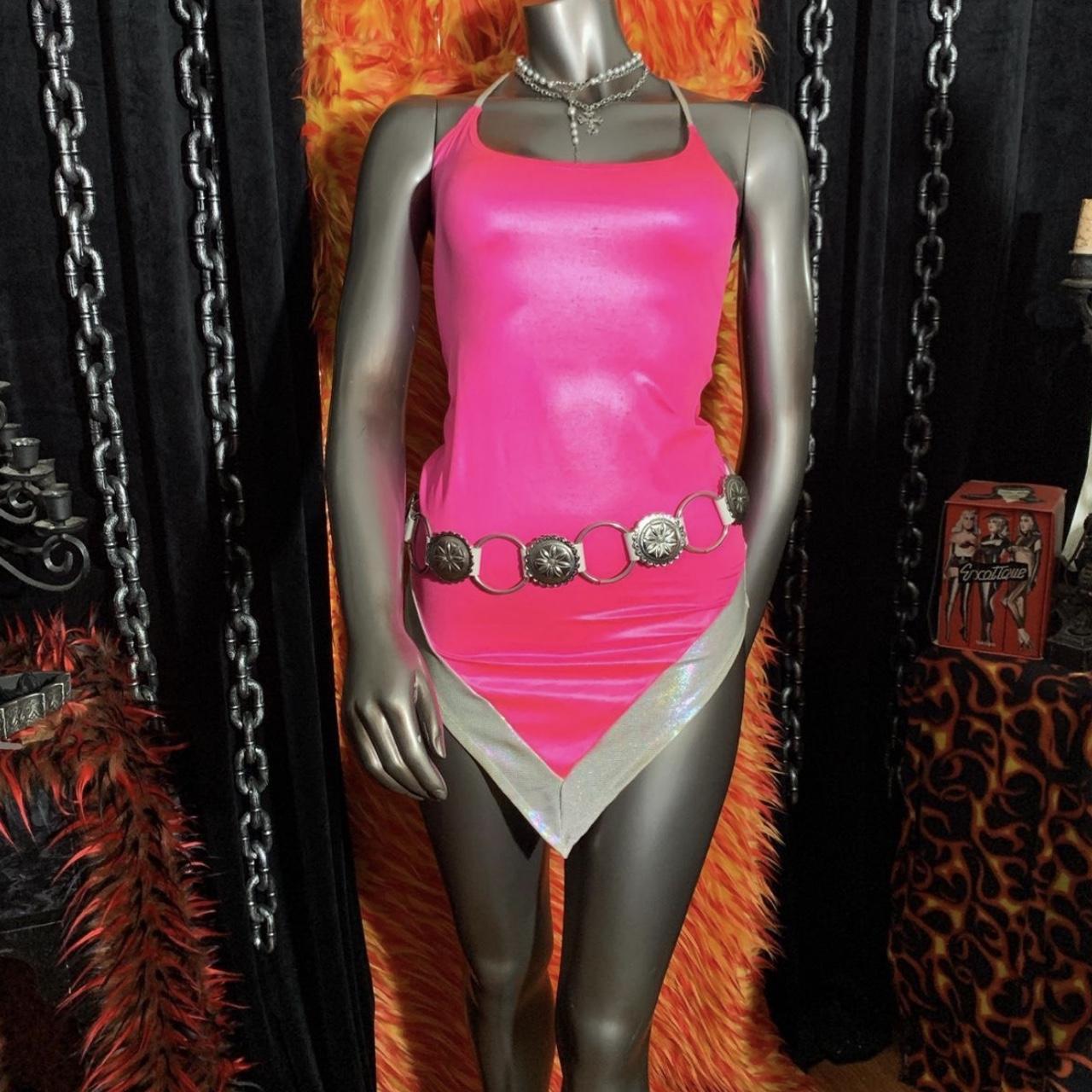 80s spandex cub dress Barbie pink stretch - Depop