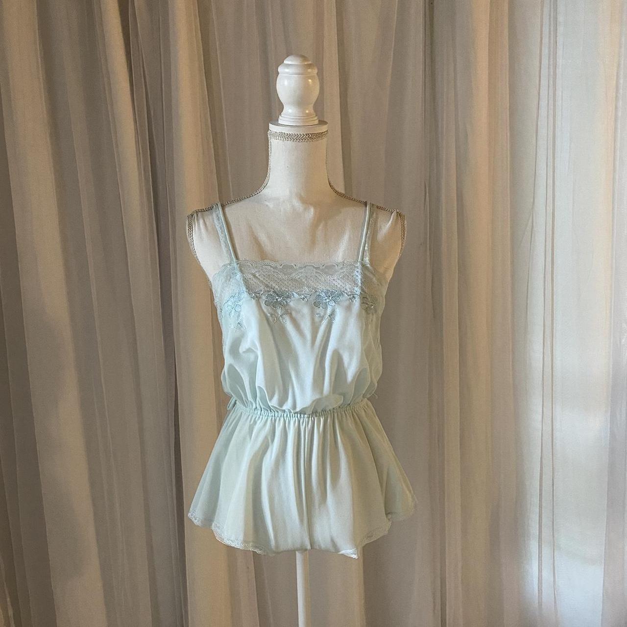 miss elaine blue babydoll one piece sleep set with... - Depop