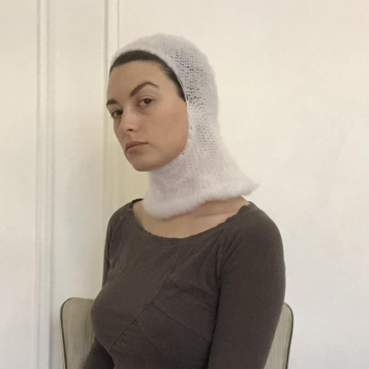 White balaclava , Made of deadstock yarn, mohair ...