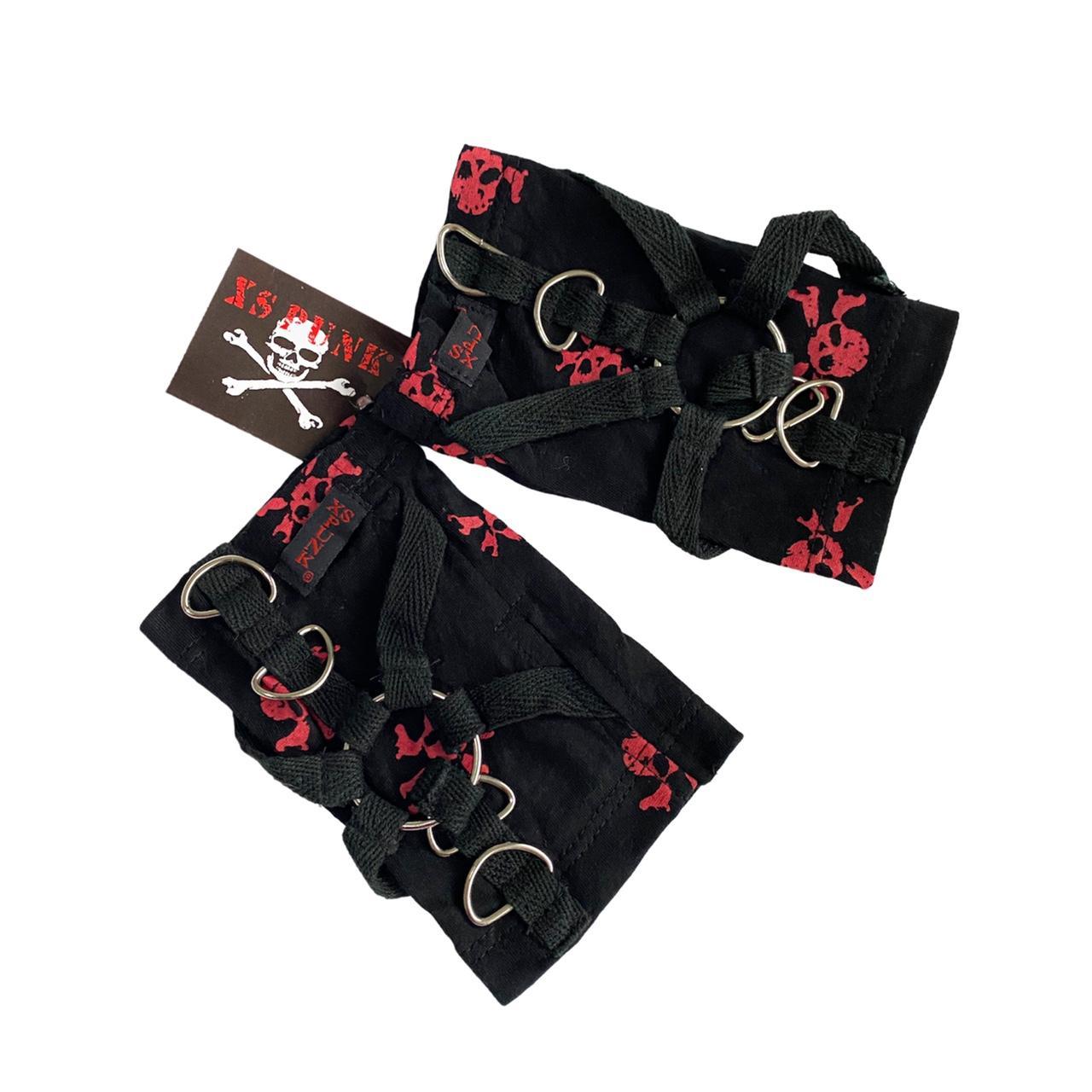 Black fingerless gloves with red skull & cross bone… - Depop