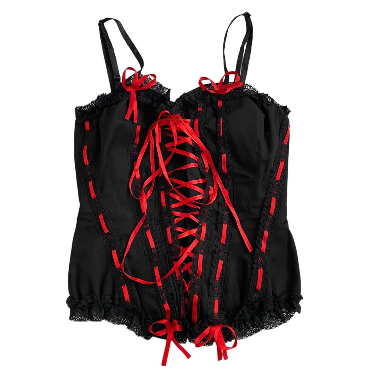 Women's Black and Red Corset Depop