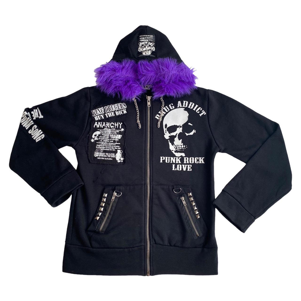 Vintage Japanese punk goth hoodie Purple fluffy | Depop