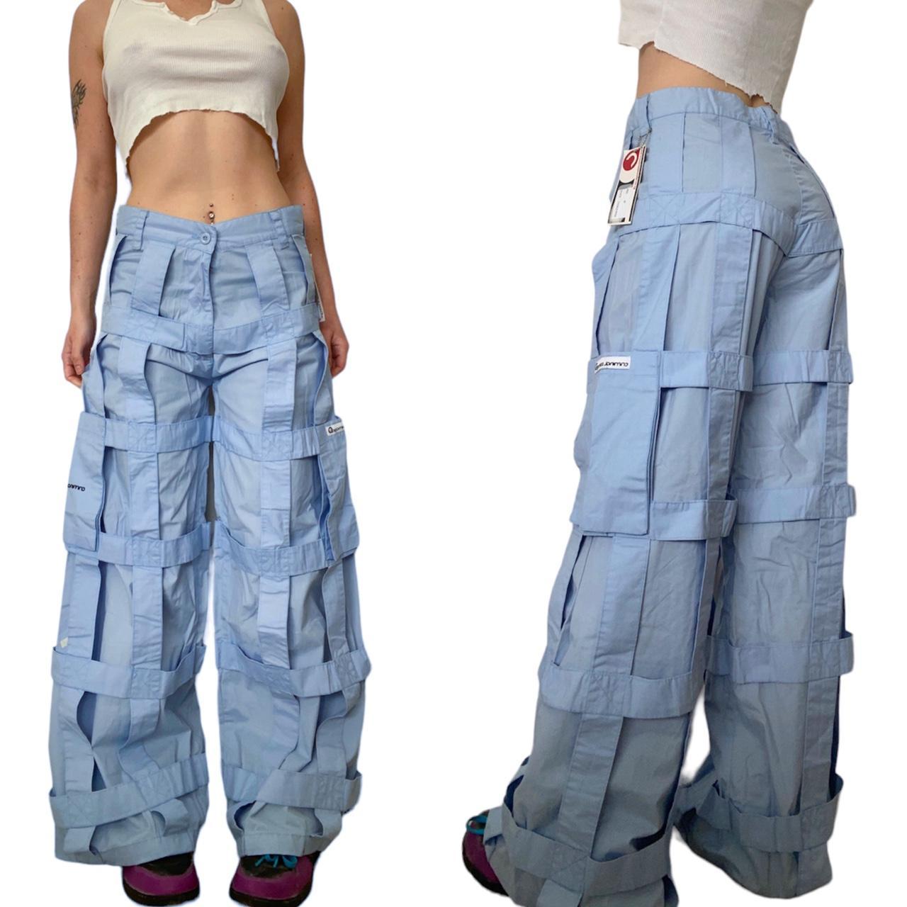 Y2K baby blue baggy wide leg cage trousers • | Depop