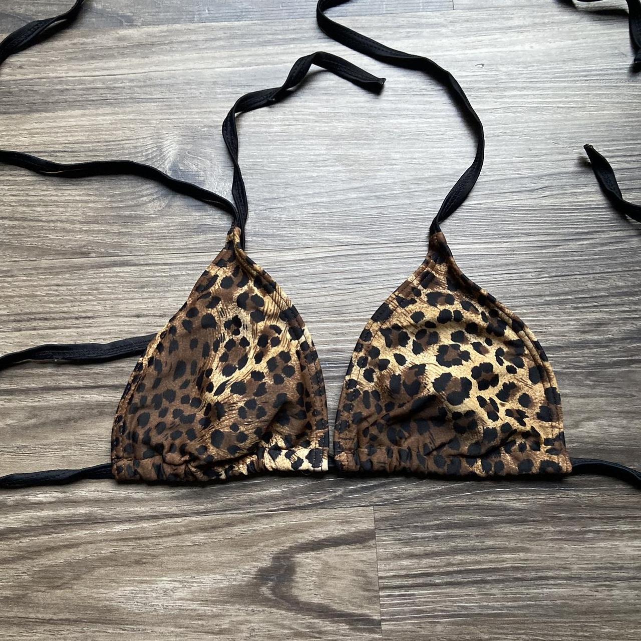 cheetah print triangle bikini top w sewn in... - Depop