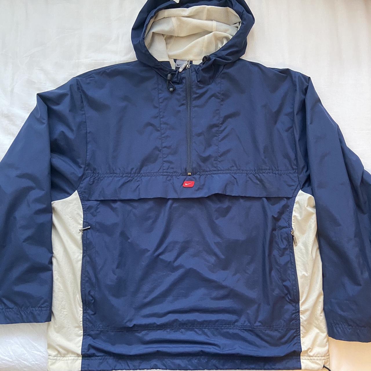 90s Nike Quarterzip Windbreaker Navy and beige... Depop