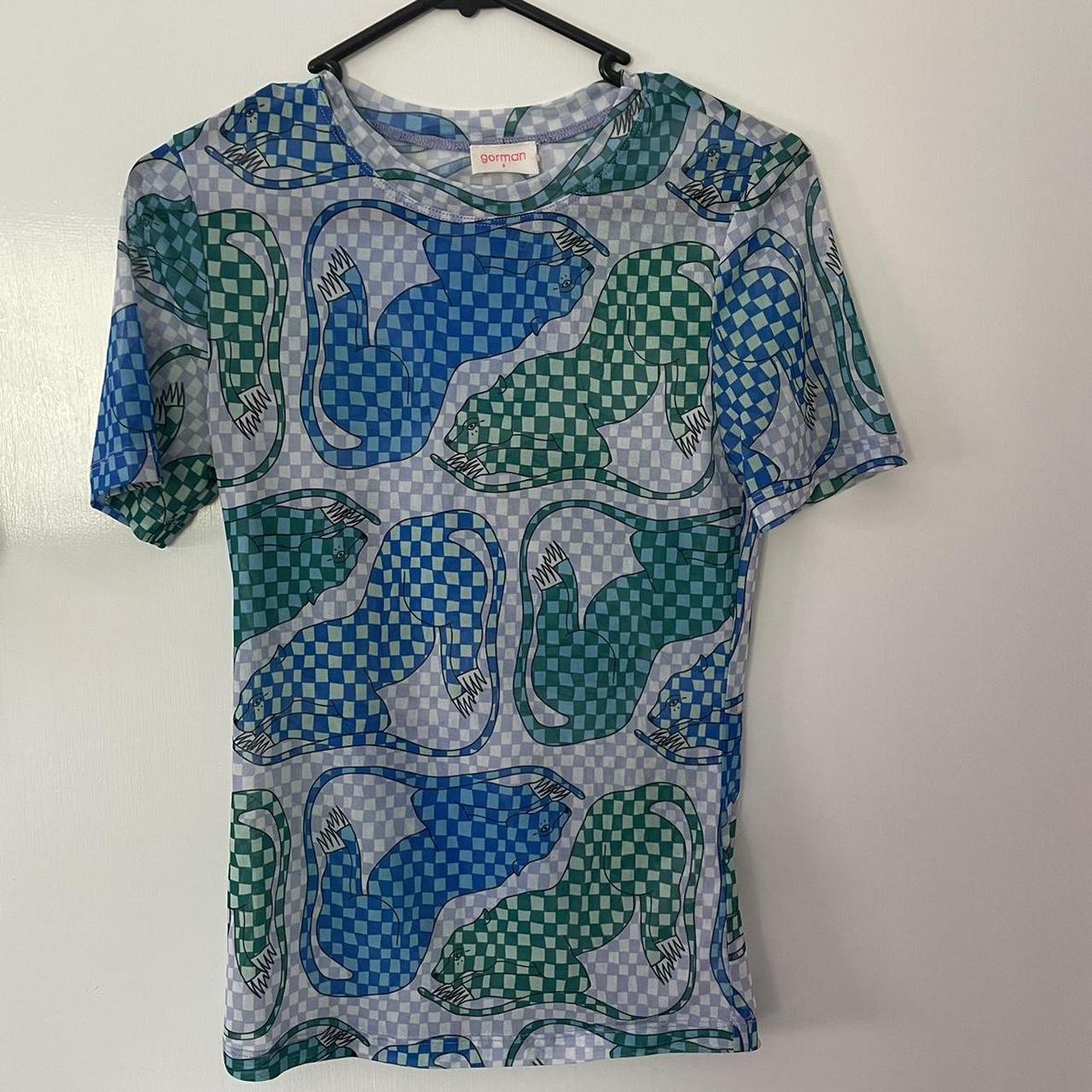 gorman x Elena Fiorenza jaguar check mesh tee -... - Depop