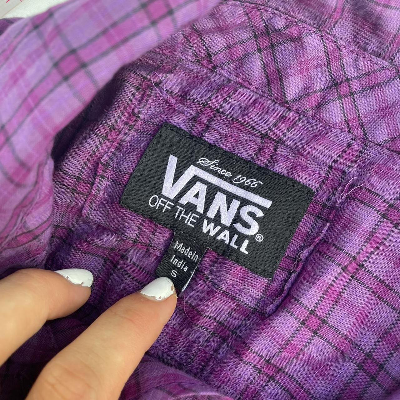 Vans purple checkered print button down short sleeve… - Depop