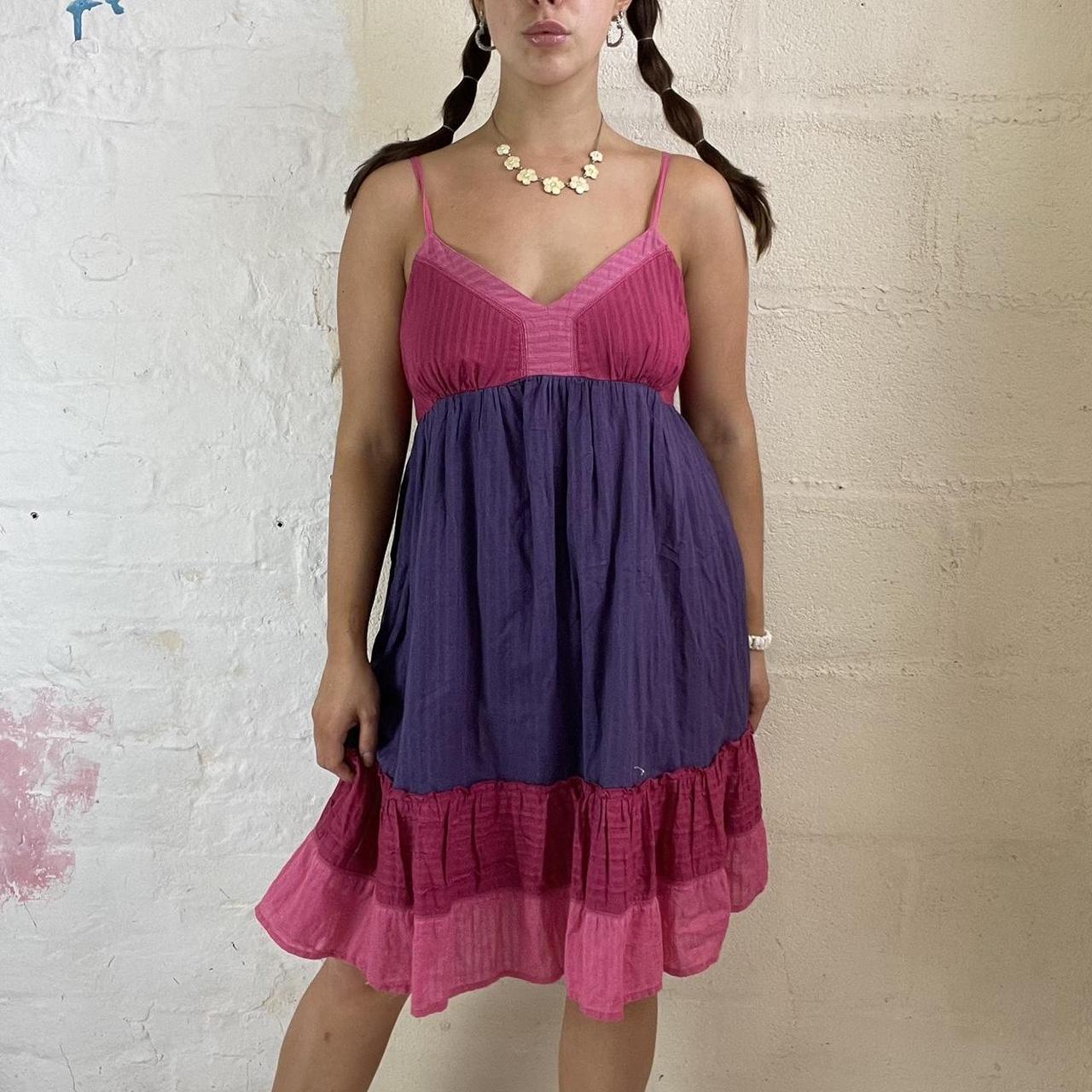 Y2k Oasis pink and purple tiered summer midi dress. Depop