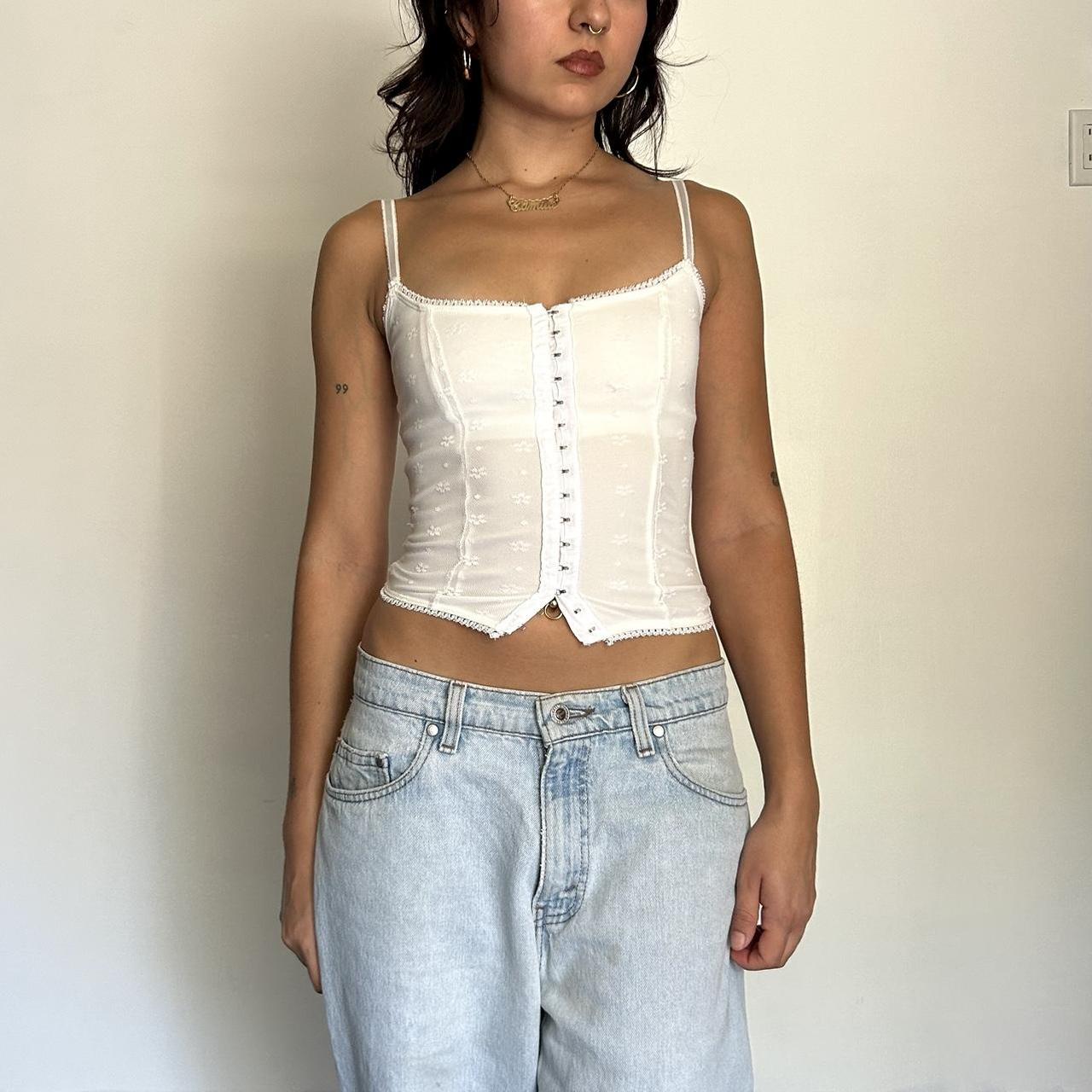 Unif White Dew Cami Tank Top Silver Clasps On The Depop