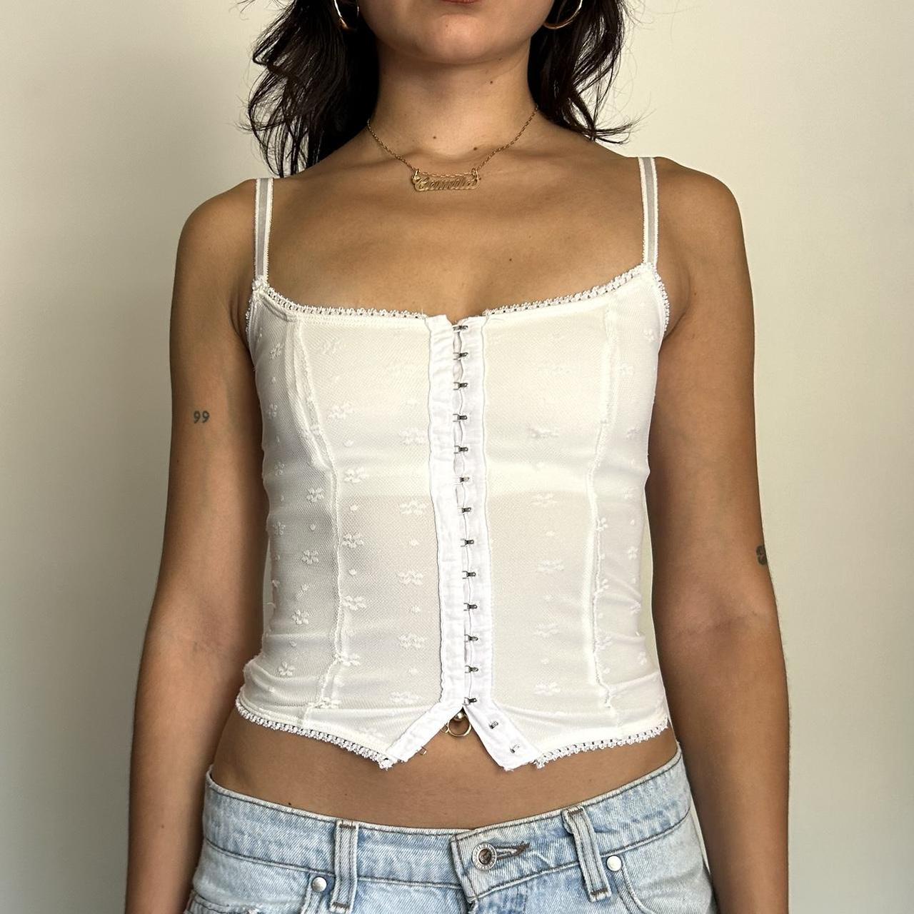 Unif white Dew cami tank top. Silver clasps on the... - Depop
