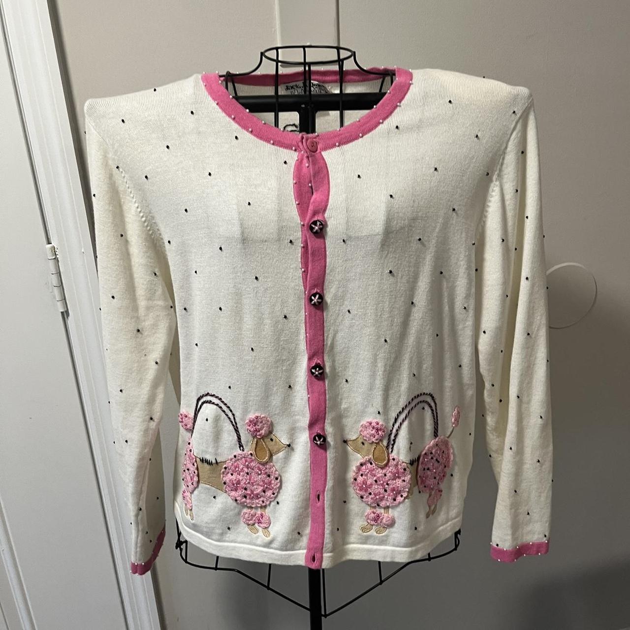 Adorable pink and white poodle cardigan with polka