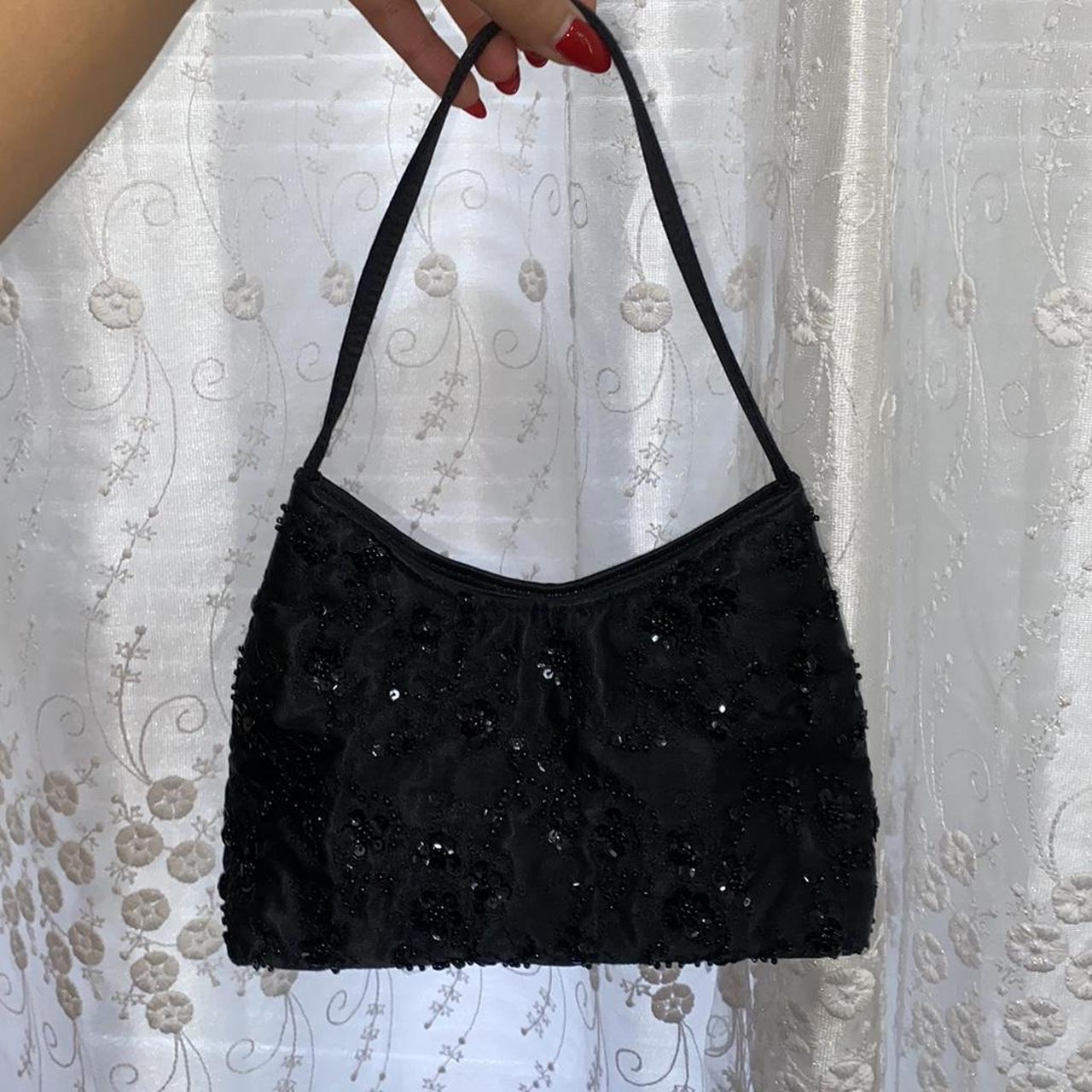 Y2K beaded black mini shoulder bag. Can fit card... - Depop