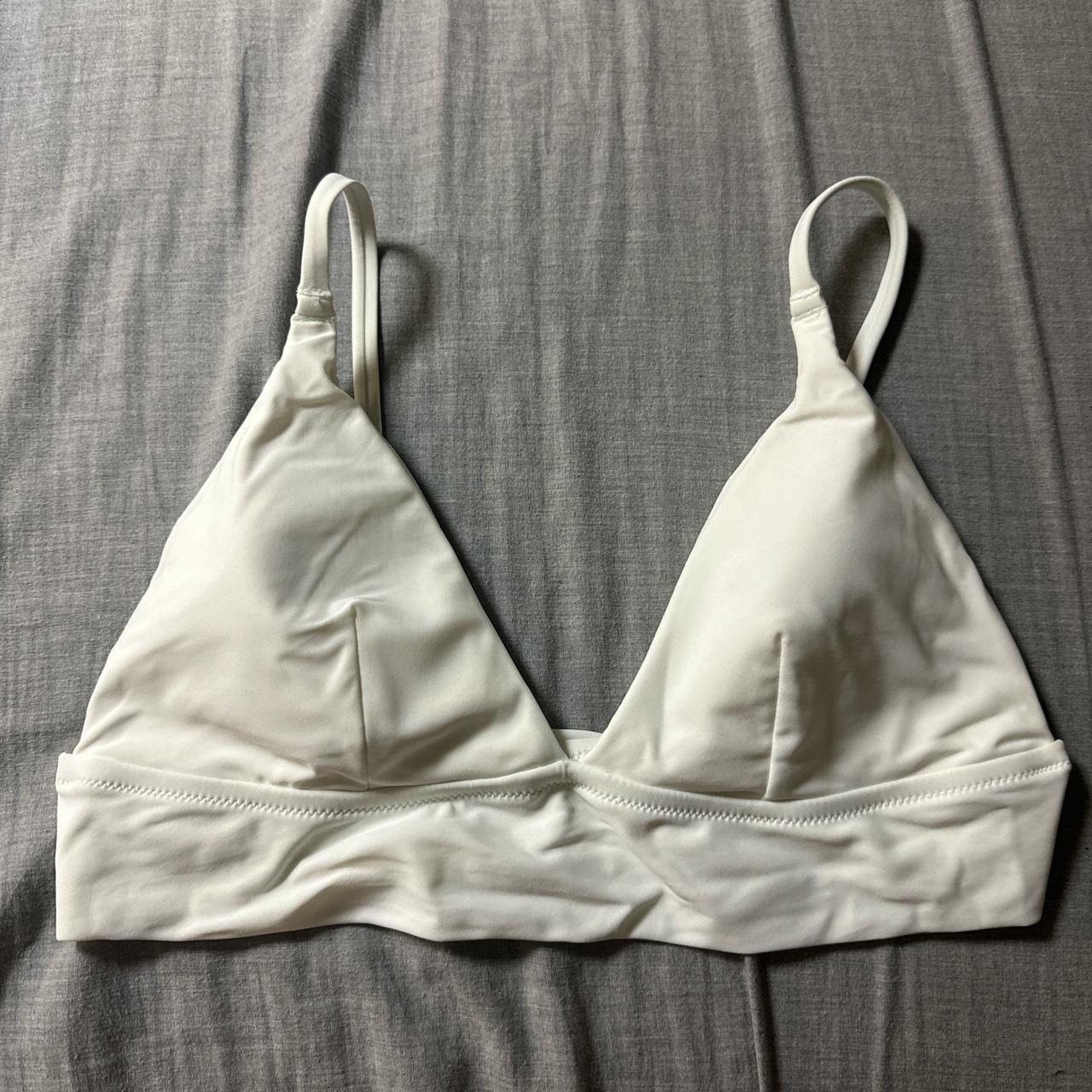 white triangle bikini top, adjustable shoulder... - Depop