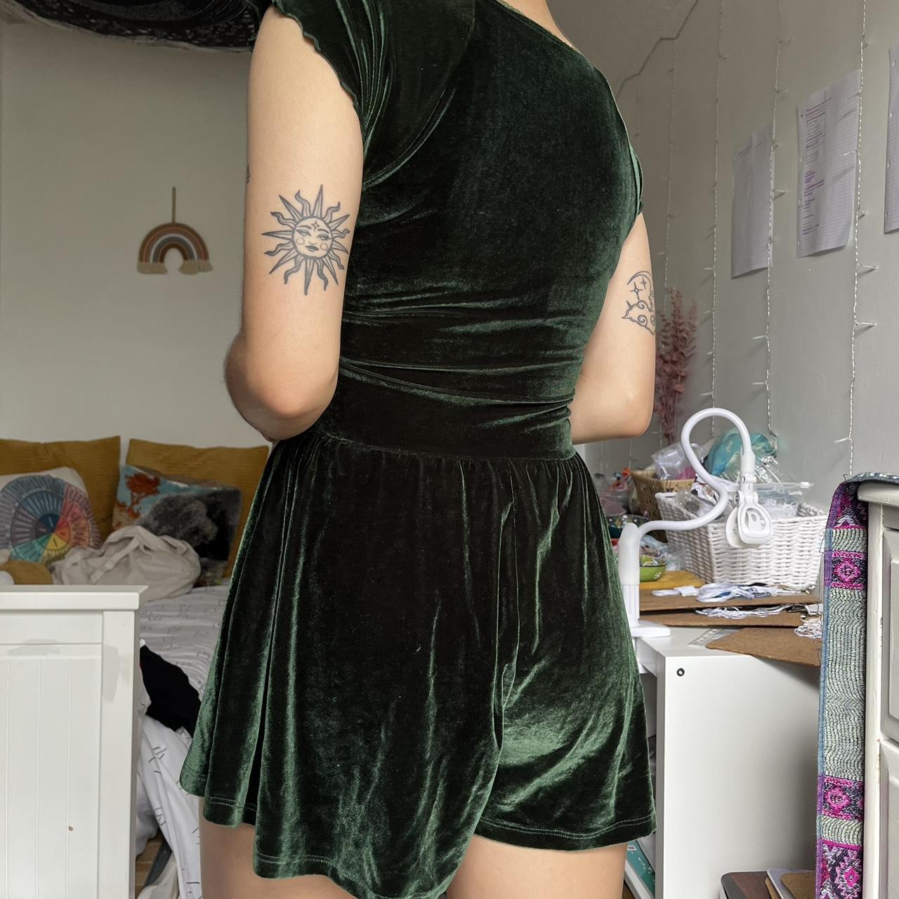 Urban Outfitters Green Milly Velvet Playsuit Size... Depop