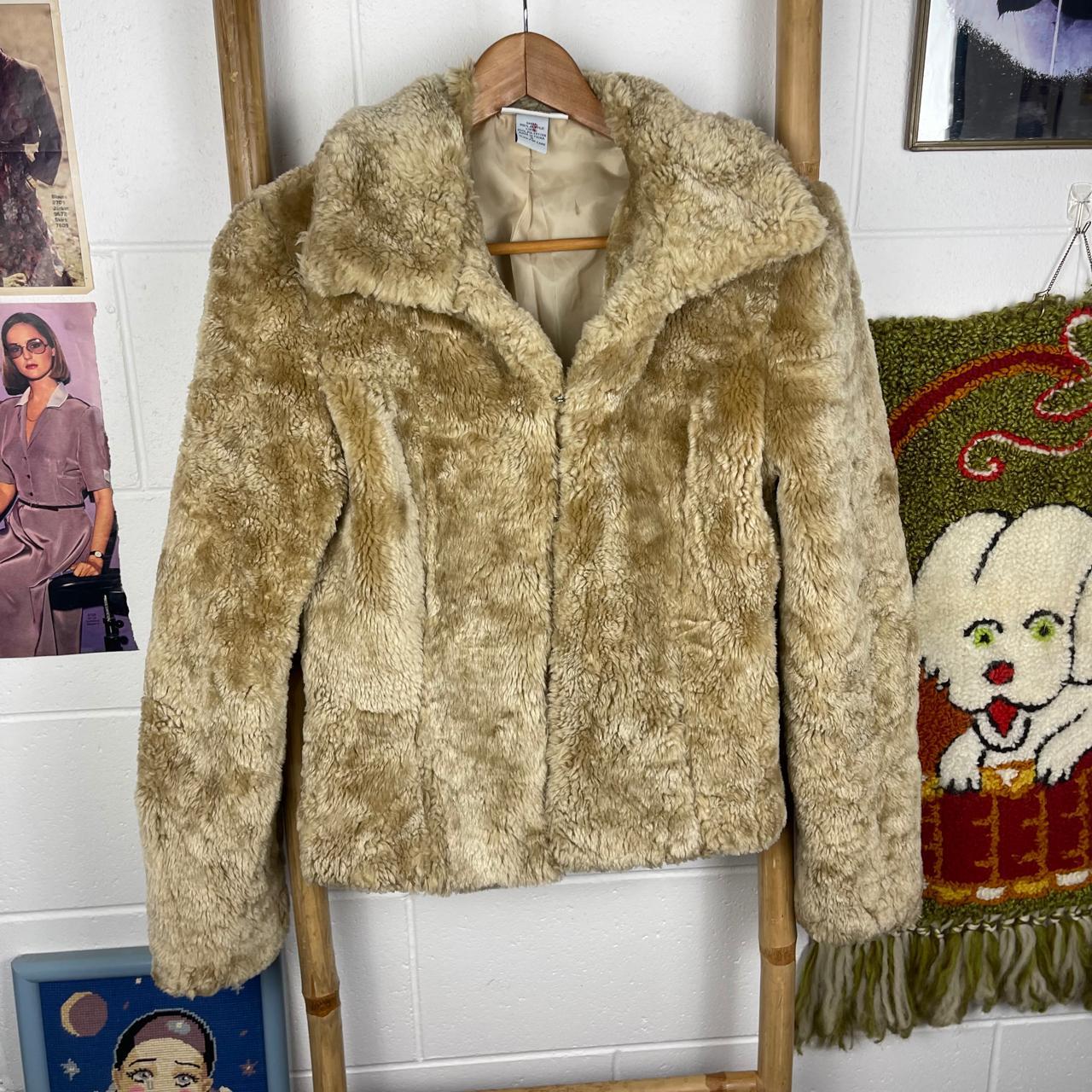 faux fur 2000s style jacket 🤎 has hook and eye... - Depop