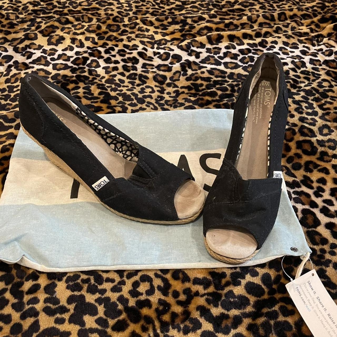 Toms Woman Wedge Canvas Shoes Black, 53 OFF