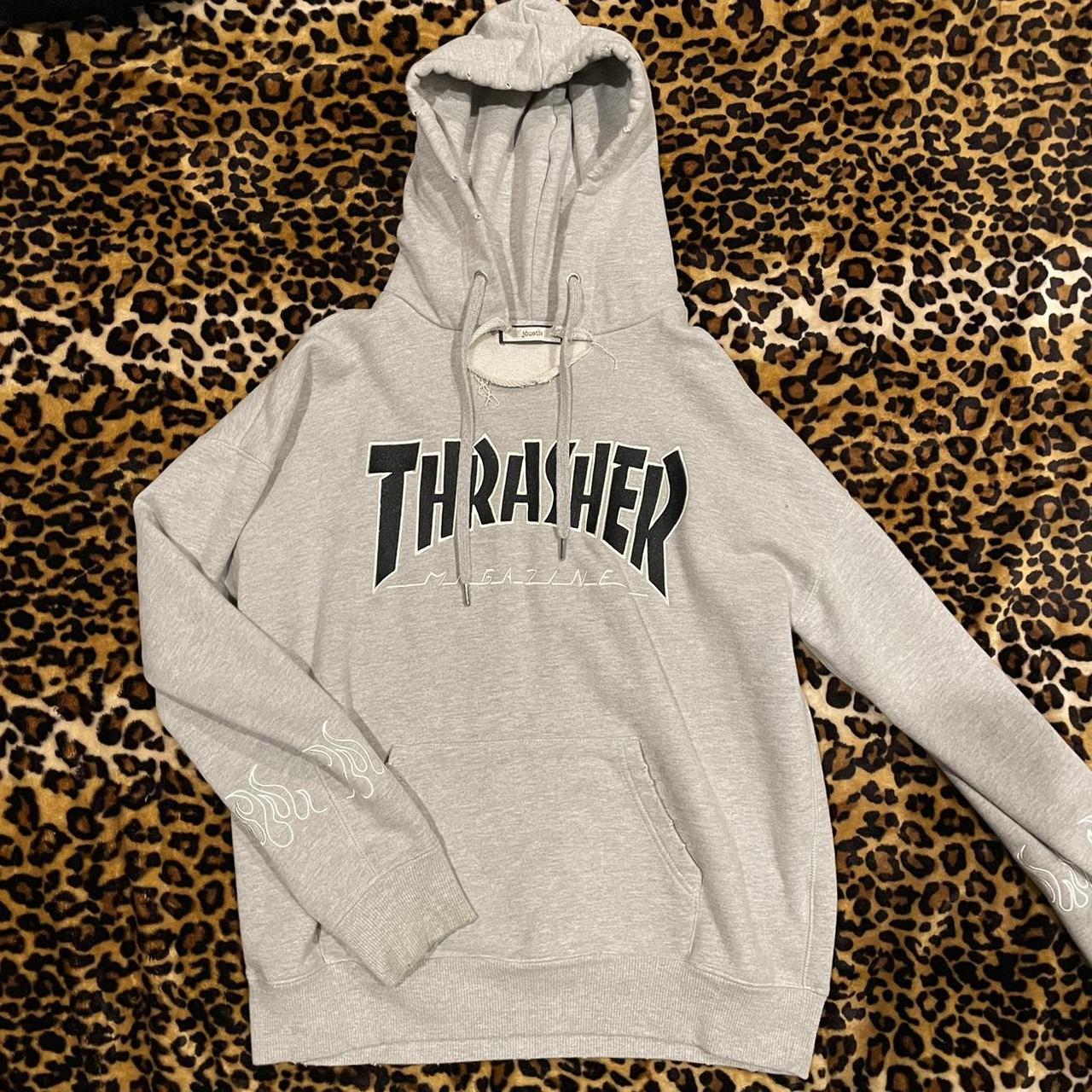 “Thrasher Magazine” grey hoodie🎸 cut V neckline... - Depop