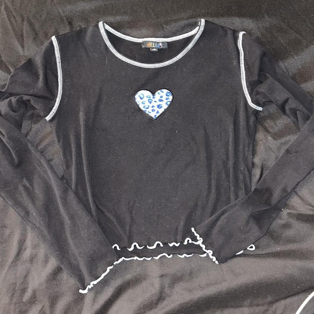 Delia’s long sleeve crop top Black with blue trim... - Depop