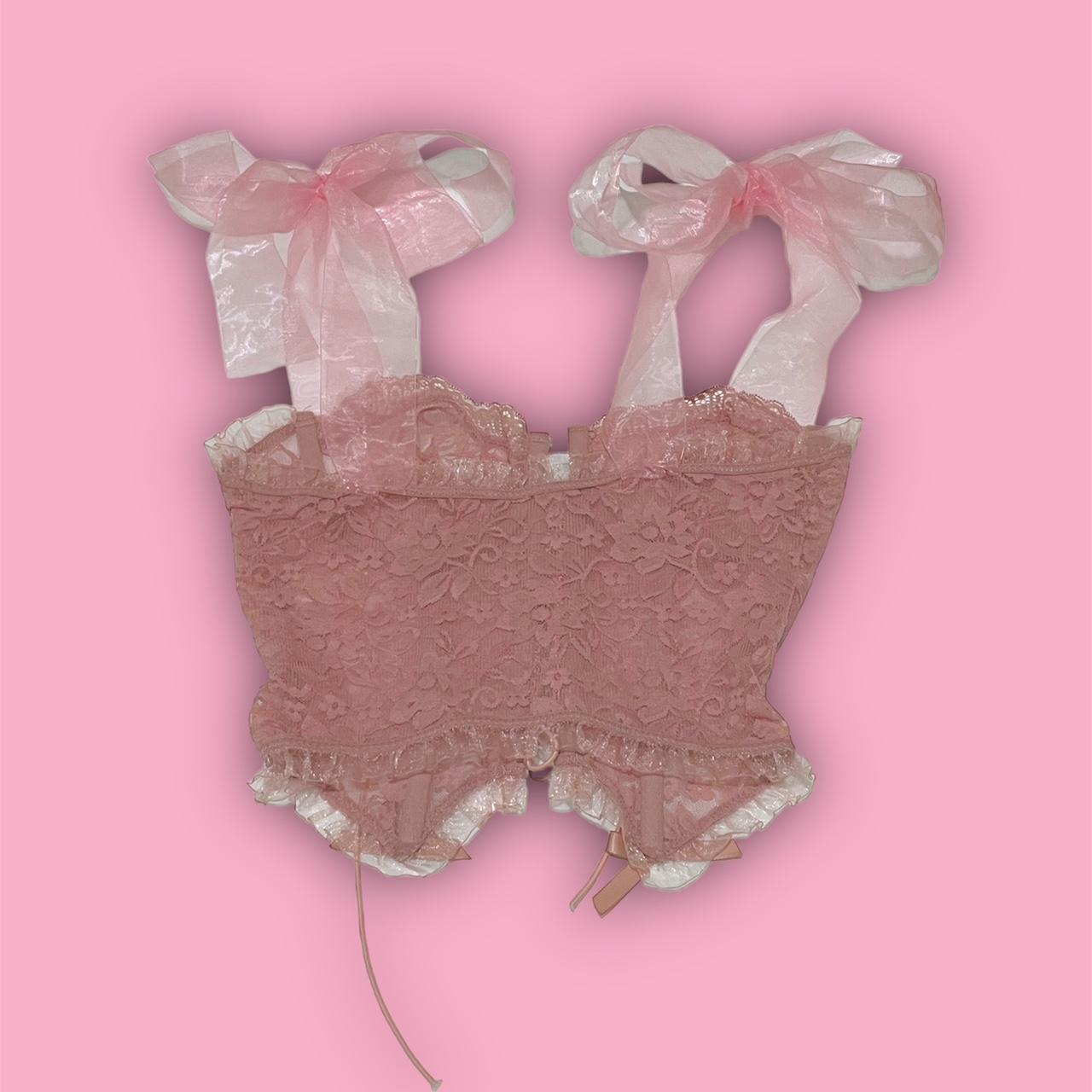 lace corset has ribbon bows size n/a bit... Depop