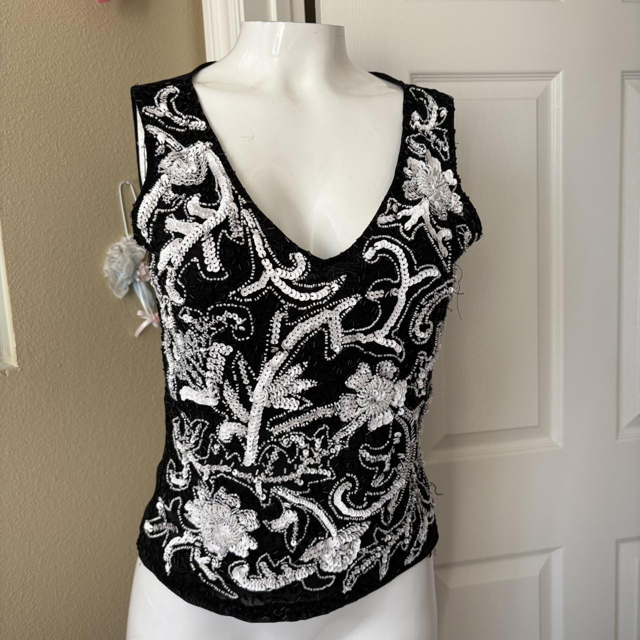 Cache Women's Blouse - Black - M – 90s Cache bead… - image 5