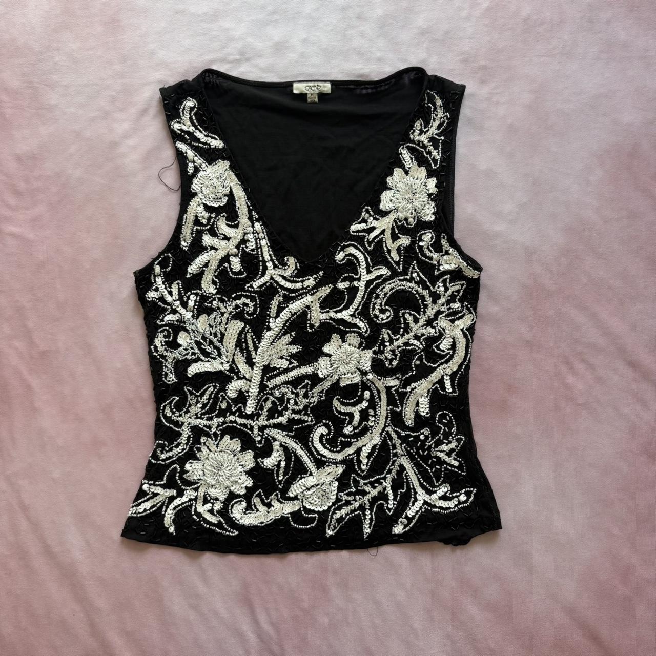 Cache Women's Blouse - Black - M – 90s Cache bead… - image 8