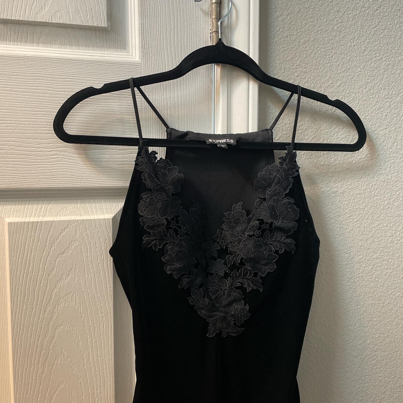 Colsie black velvet ribbed bodysuit with lace trim - Depop