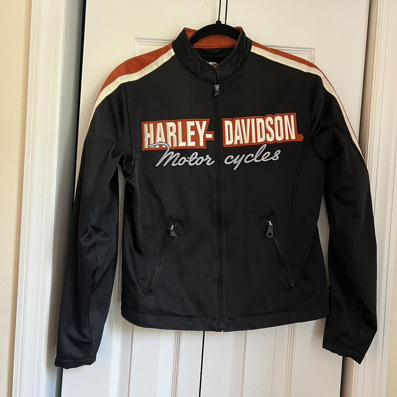 Harley Davidson Women's Orange and Black Jacket | Depop