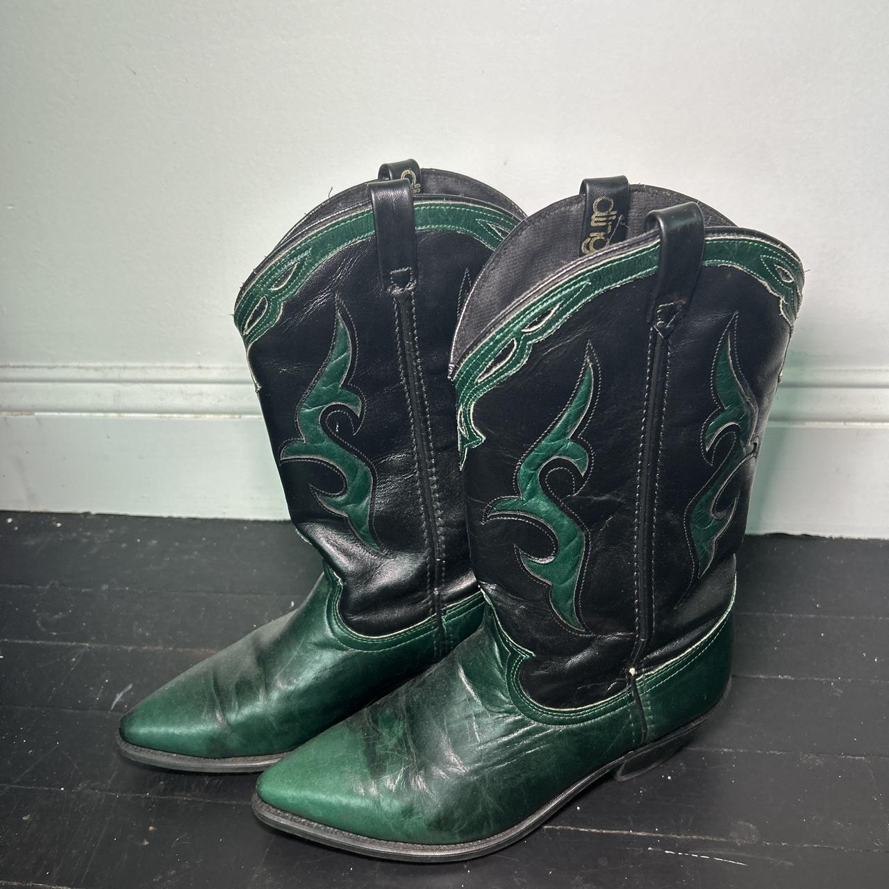 Free People Women’s Black and Green Boots | Depop