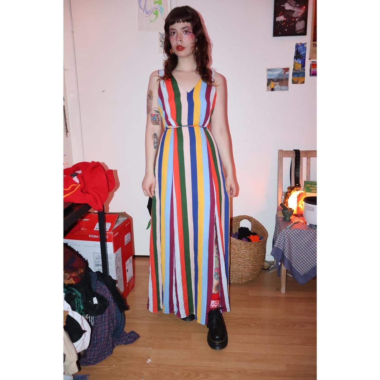 Multi colored vertical outlet striped dress